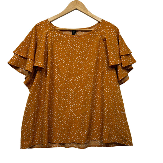 Shein Top Size 20 22 4XL Mustard Short Sleeve Ruffle Sleeve