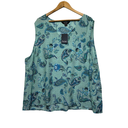 beme Top Size 26 Sleeveless Blue Aqua Paisley Print New