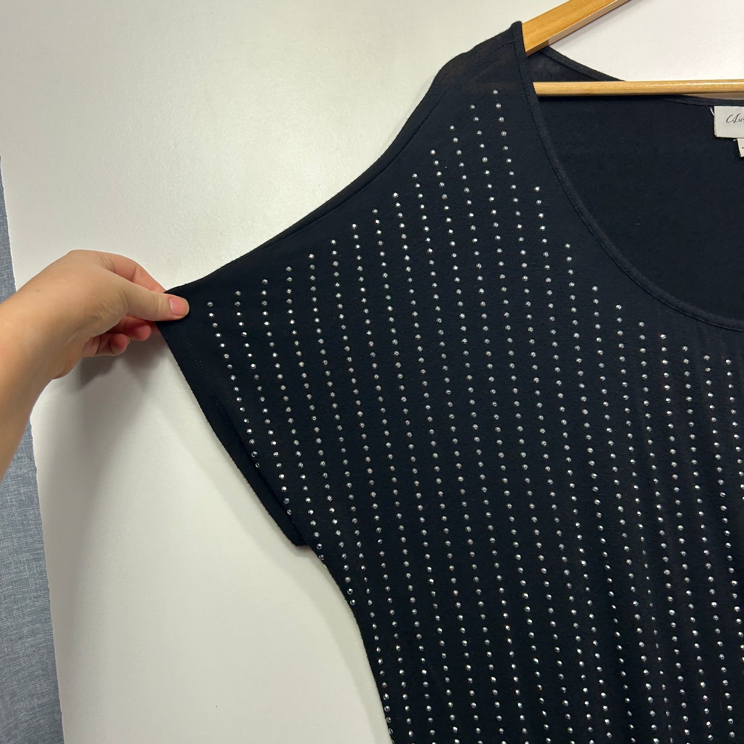 Autograph Black Embellished Short Sleeve Top - Size 18