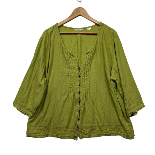 Regatta Linen Top Size 22 Green 3/4 Sleeve Pintuck Embroidered