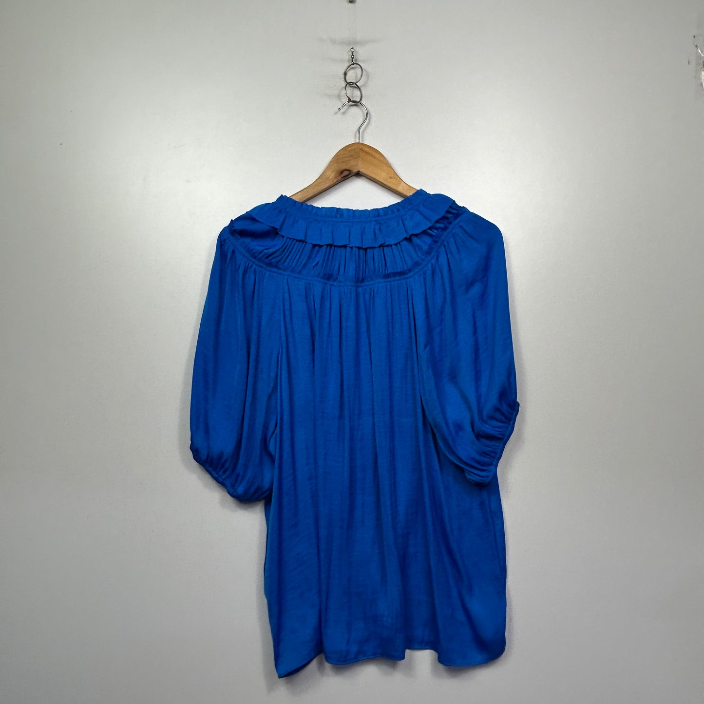 Sussan Royal Blue Ruffle Neck Pleated Top - Size 14