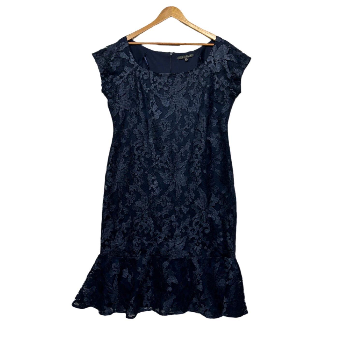 Liz Jordan Dress Size 18 Short Sleeve Navy Embroidered Cocktail