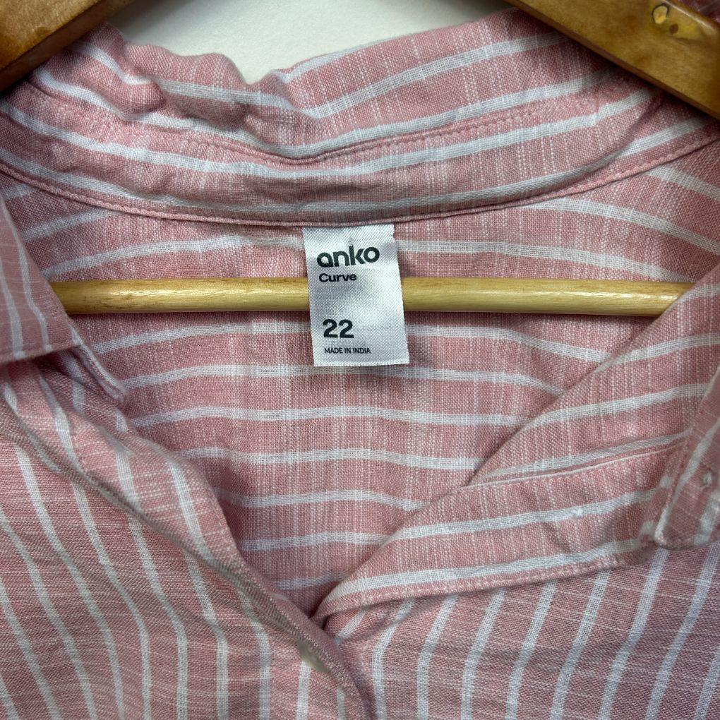 Anko Pink Cotton Striped Top - Size 22