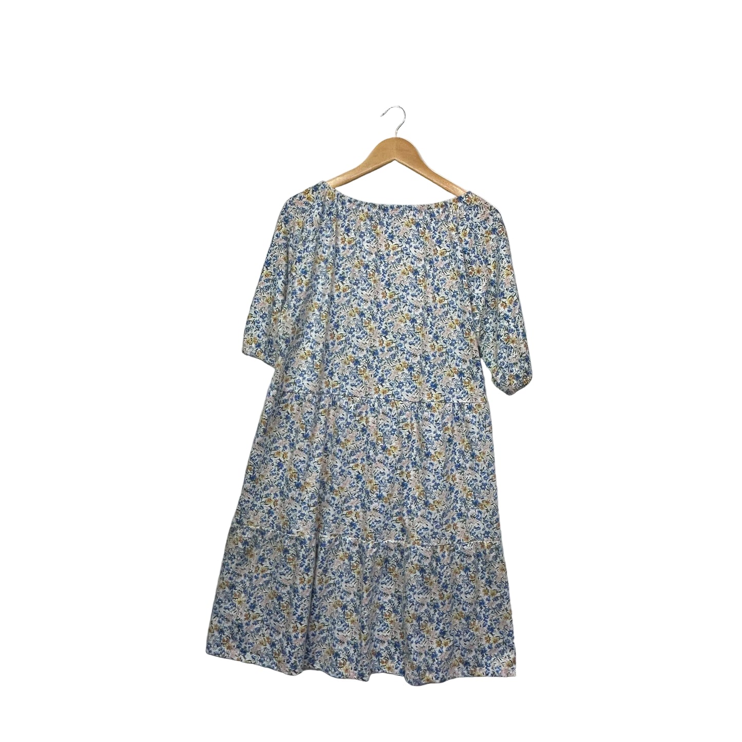 Suzanne Grae Blue & Yellow Floral Midi Dress - Size L