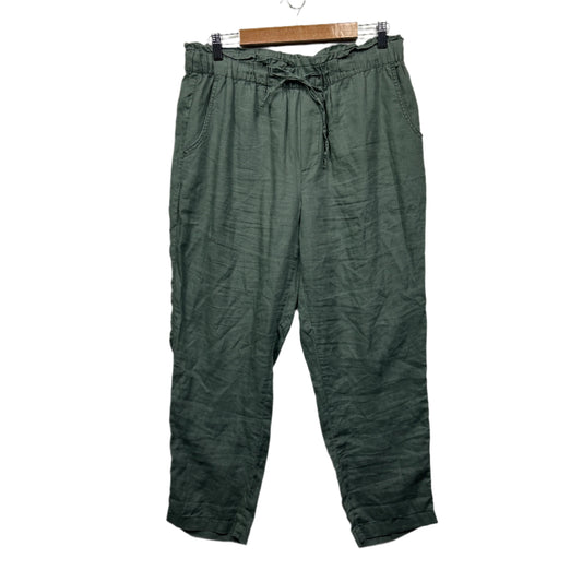 Just Jeans Linen Pants Size 14 Green Slim Fit Mid Rise Ankle Length Pockets