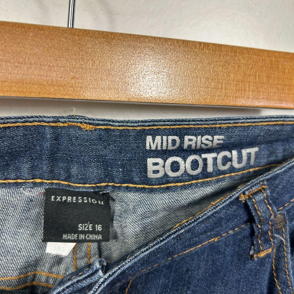 Expression Blue Denim Mid Rise Bootcut Jeans - Size 16