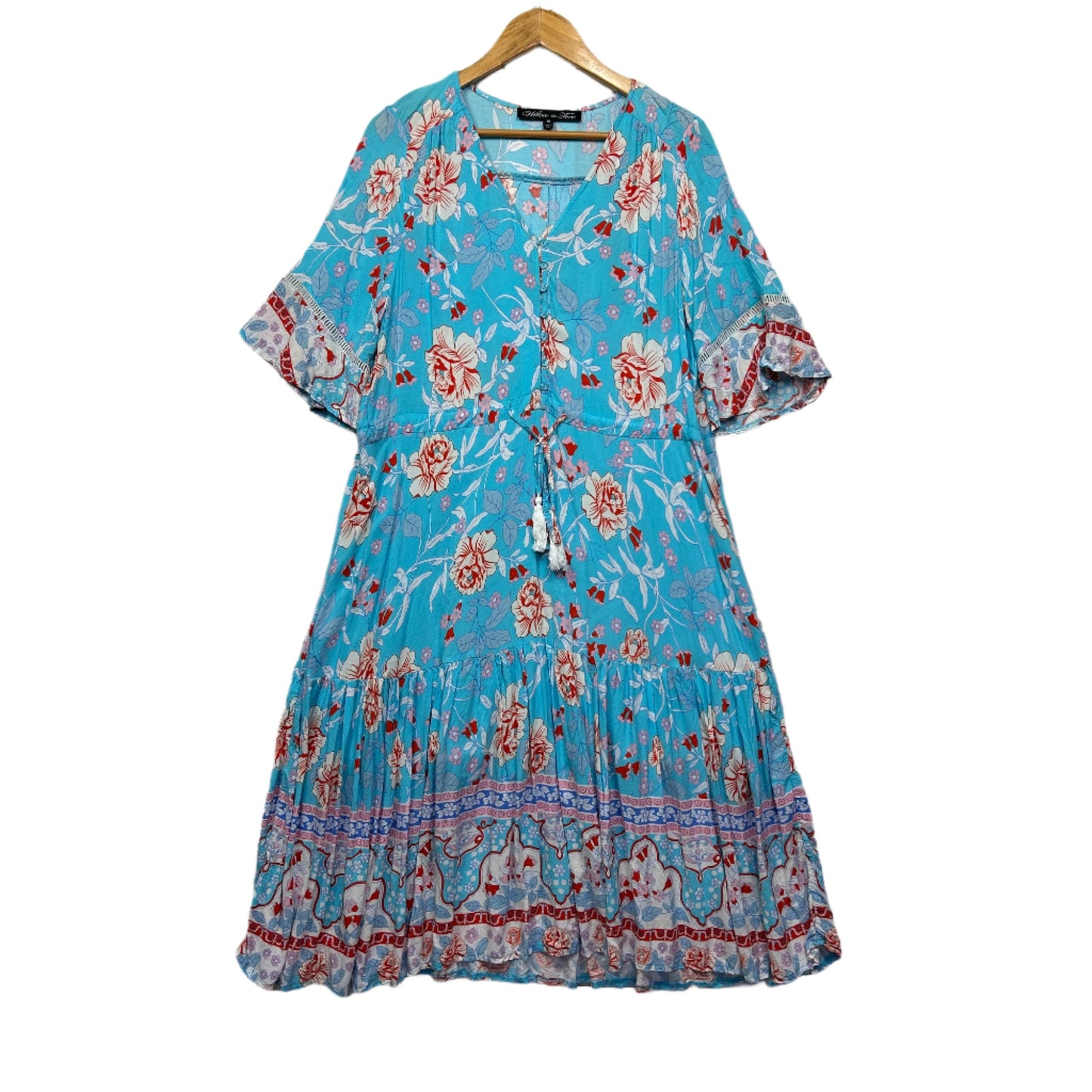 Willow Tree Maxi Boho Dress Size 18 Blue Floral Rayon