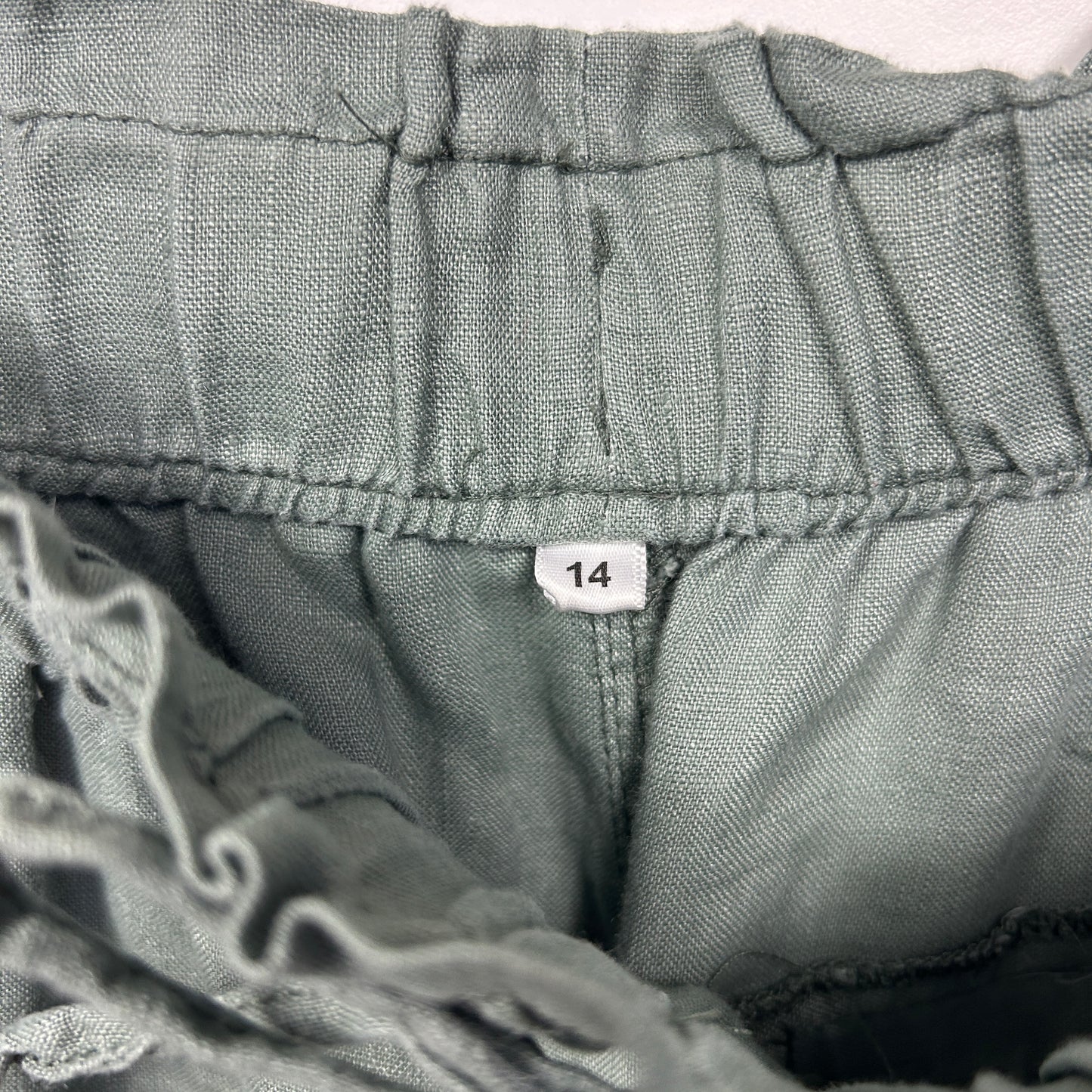 Just Jeans Linen Pants Size 14 Green Slim Fit Mid Rise Ankle Length Pockets