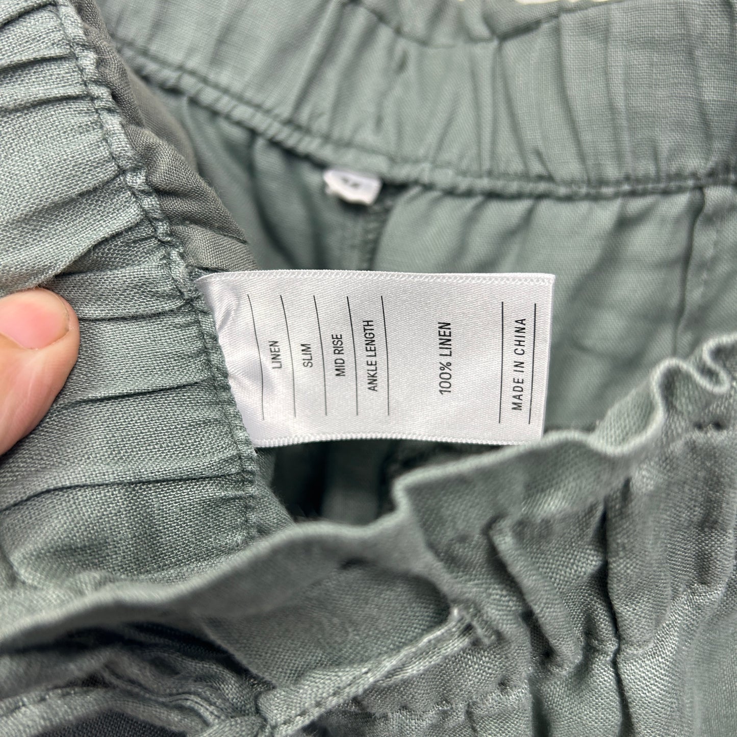Just Jeans Linen Pants Size 14 Green Slim Fit Mid Rise Ankle Length Pockets