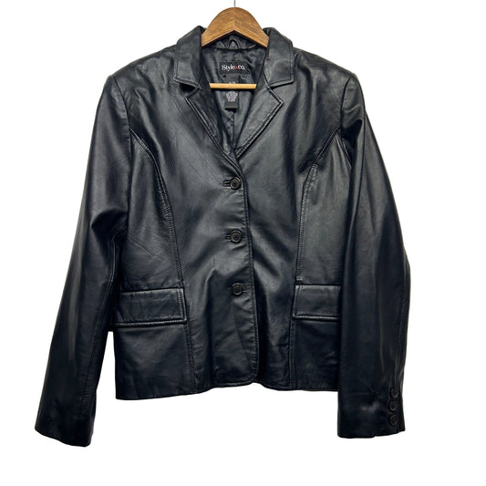 Style&Co Black Genuine Leather Blazer Jacket Size XL Classic Long Sleeve