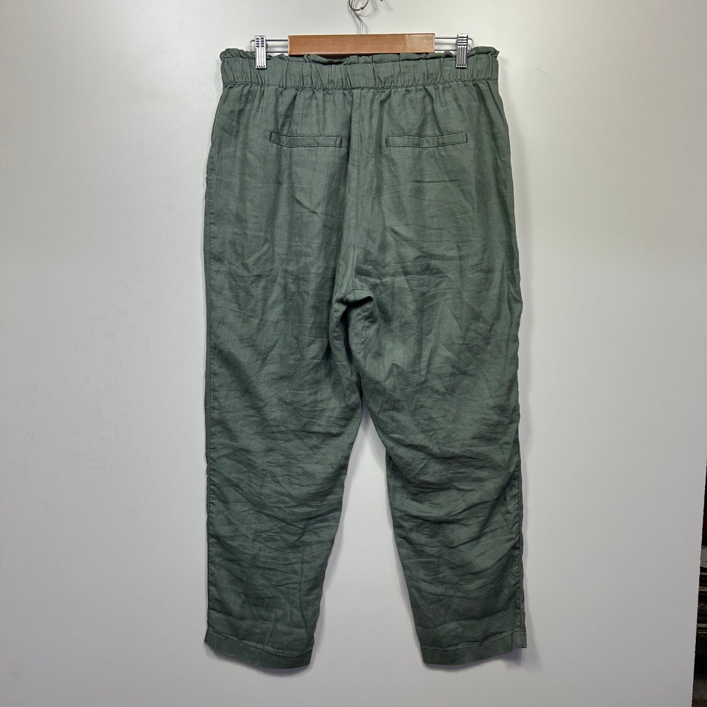 Just Jeans Linen Pants Size 14 Green Slim Fit Mid Rise Ankle Length Pockets