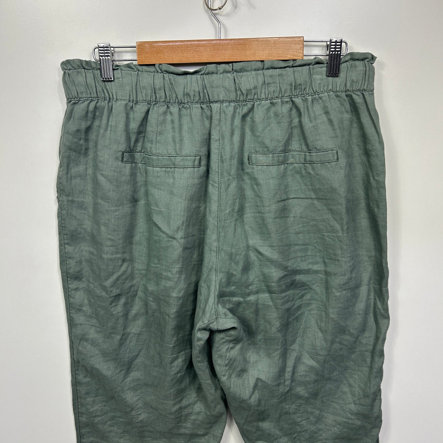 Just Jeans Linen Pants Size 14 Green Slim Fit Mid Rise Ankle Length Pockets