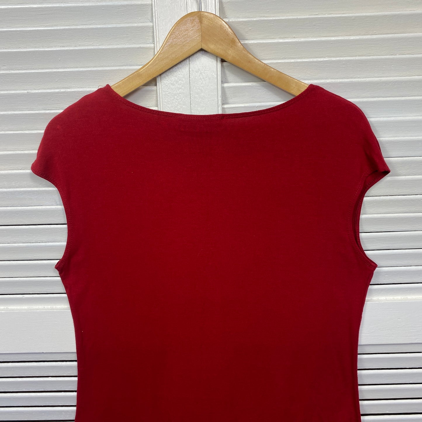 Philosophy Top Size 14 Short Sleeve Red Rayon