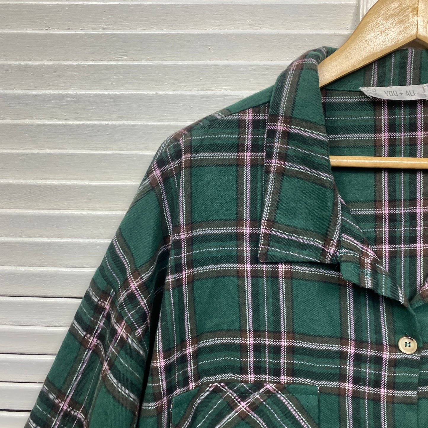 You + All Top Size 22 Long Sleeve Green Check Button Up