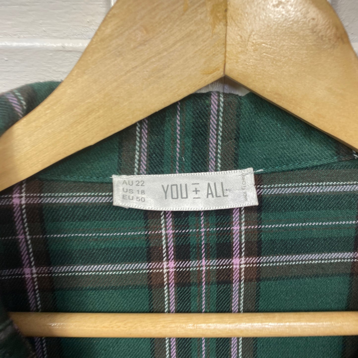 You + All Top Size 22 Long Sleeve Green Check Button Up