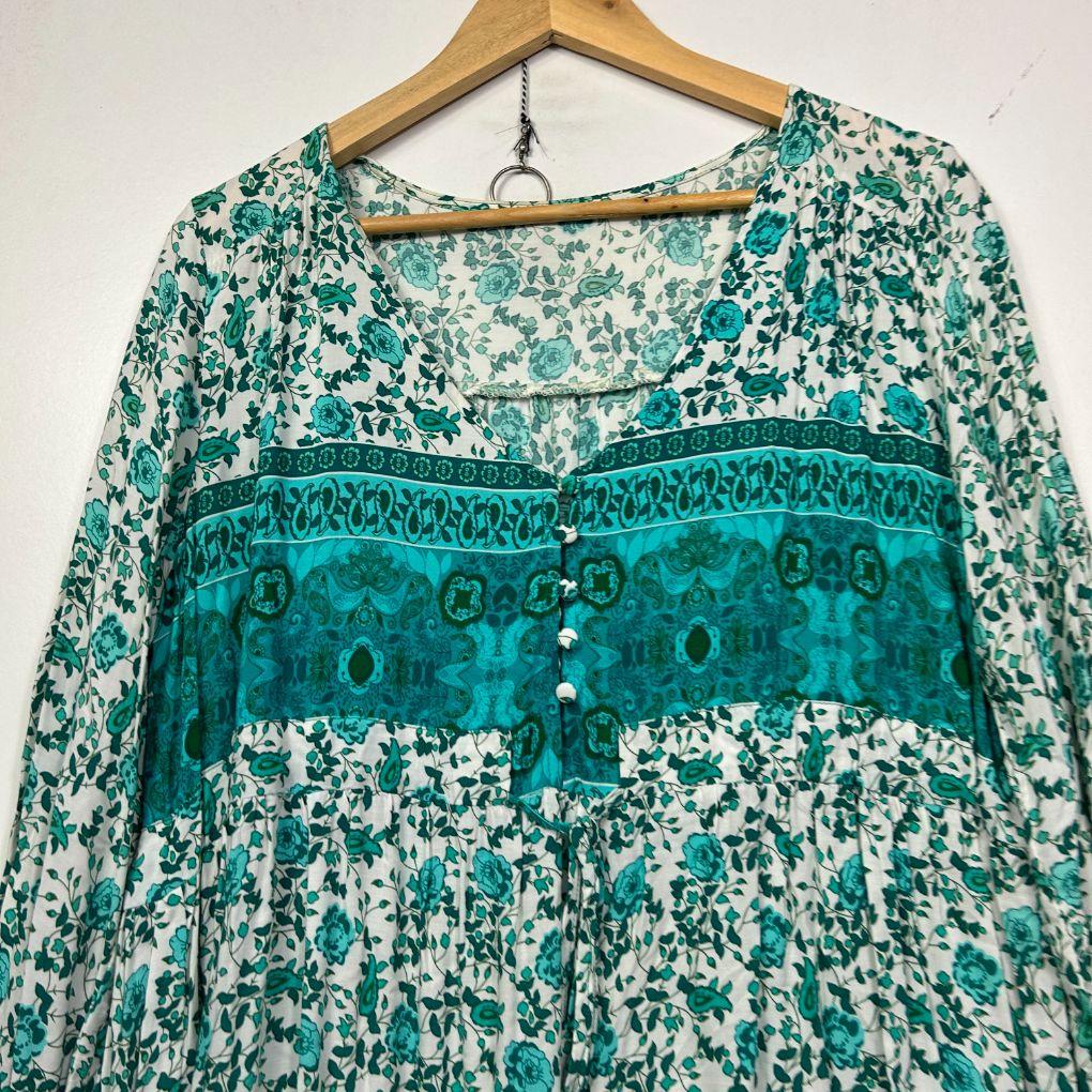 Teal Floral Boho Maxi Dress - Size 16
