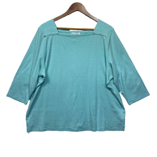 Fella Hamilton Top Size 22 Aqua Striped 3/4 Sleeve