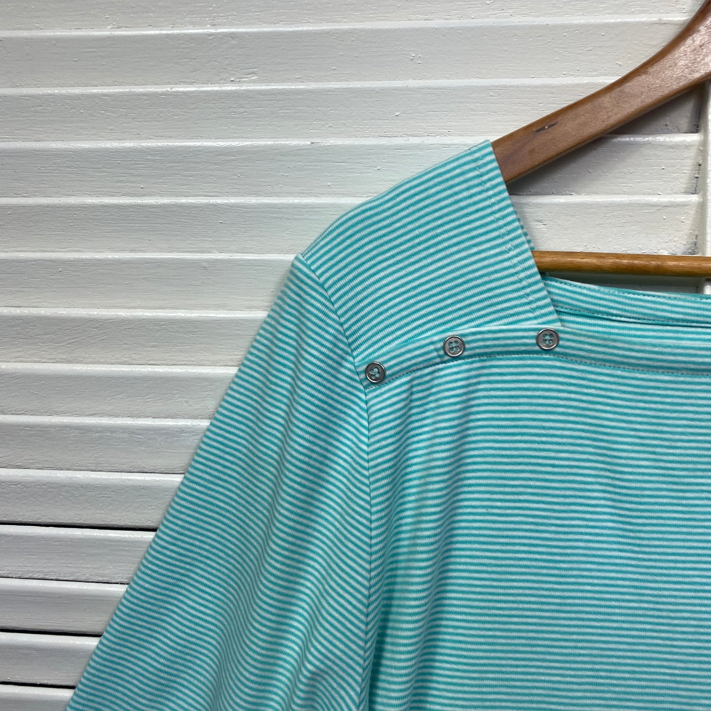 Fella Hamilton Top Size 22 Aqua Striped 3/4 Sleeve