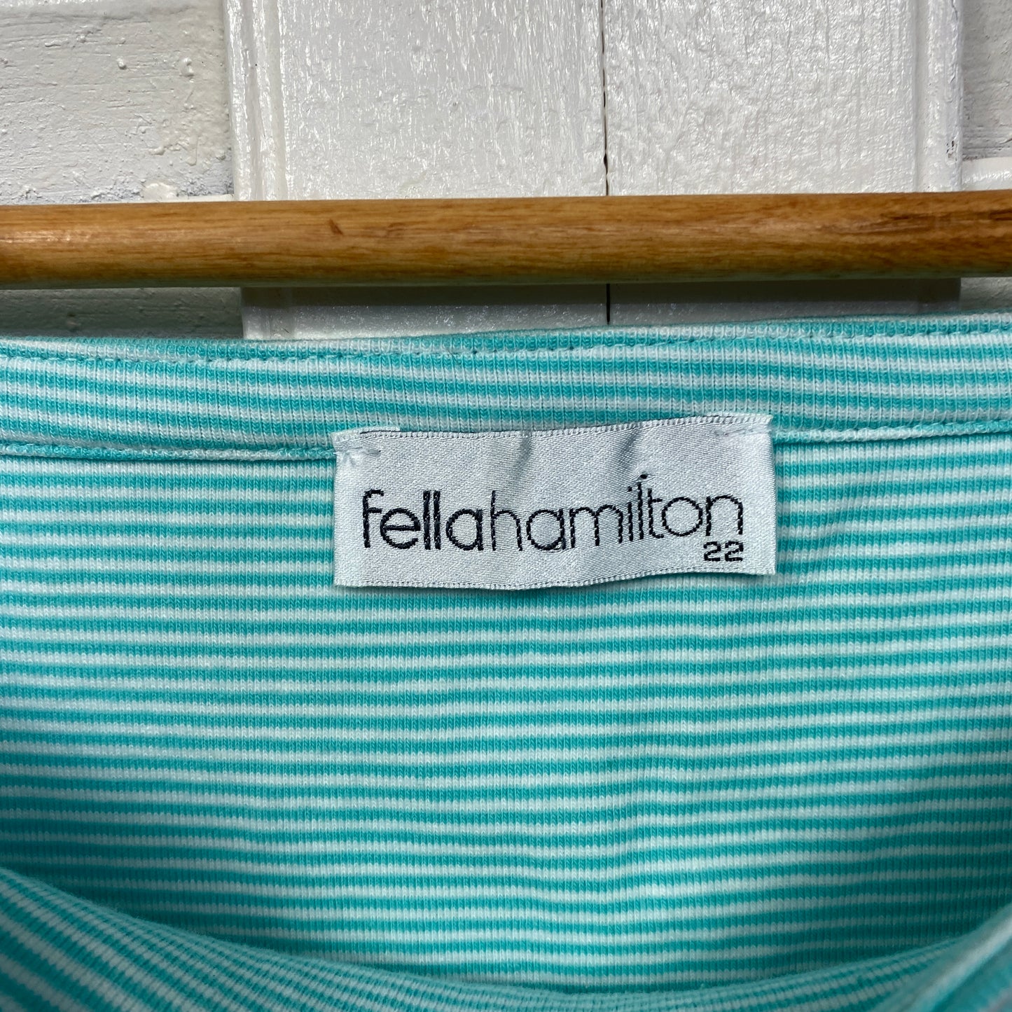 Fella Hamilton Top Size 22 Aqua Striped 3/4 Sleeve