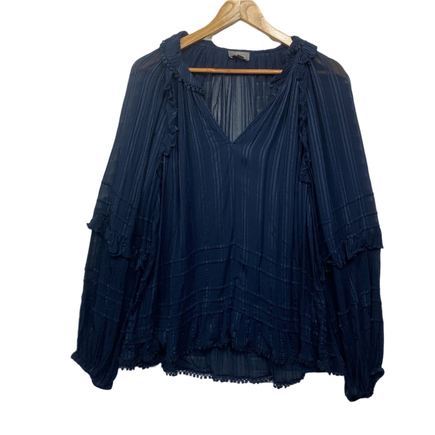 Sussan Top Size 16 Long Sleeve Navy Sheer Ruffles