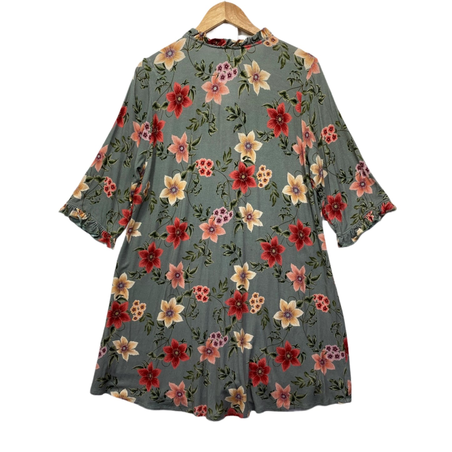 Evans Top Size 16 Pus Floral Pleated 3/4 Sleeve Longline