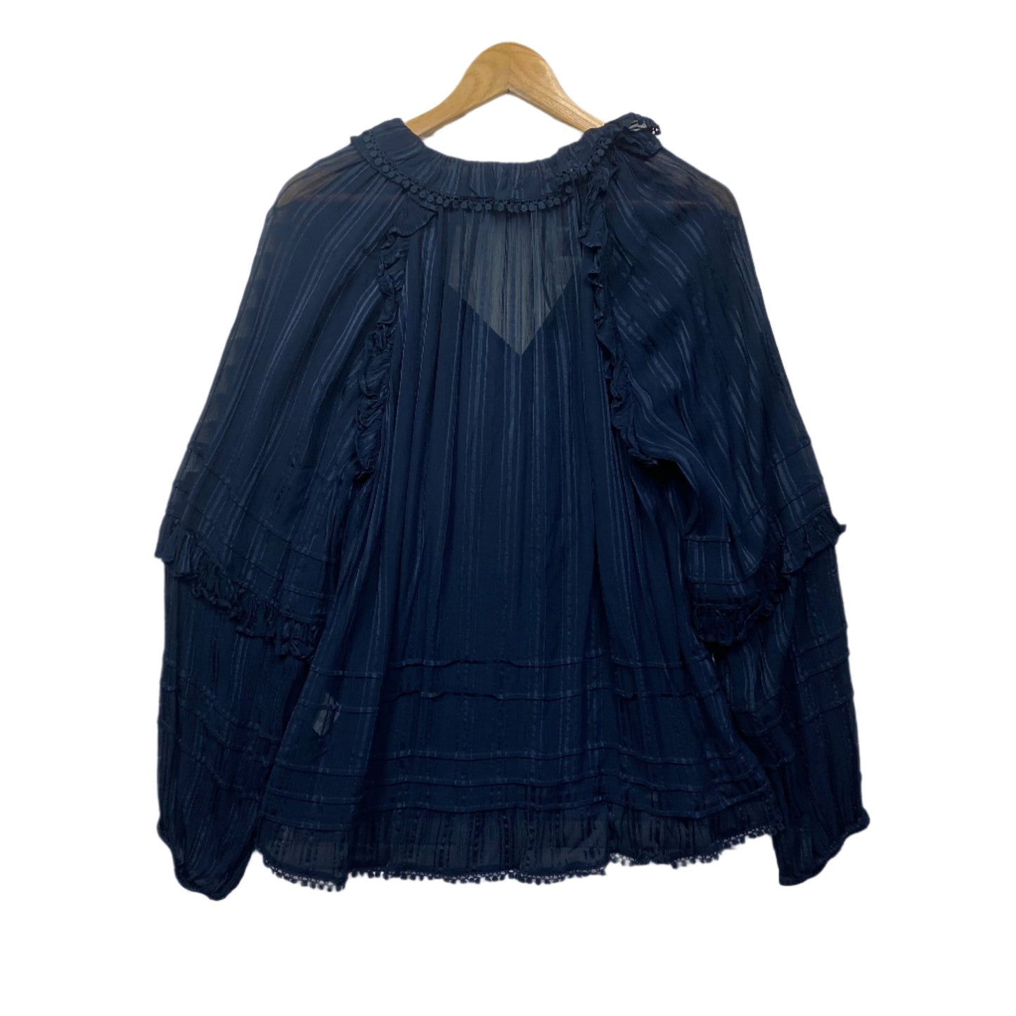 Sussan Top Size 16 Long Sleeve Navy Sheer Ruffles