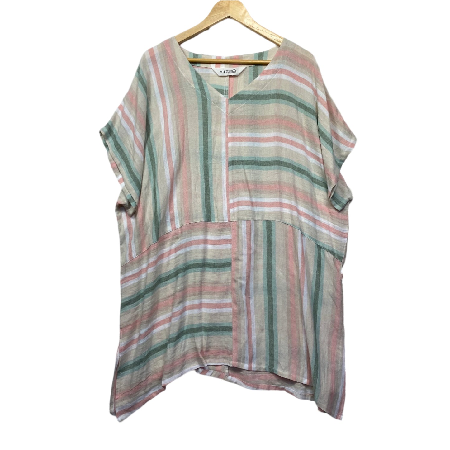 Virtuelle Top Size 22 Short Sleeve Striped Multicoloured Linen Blend