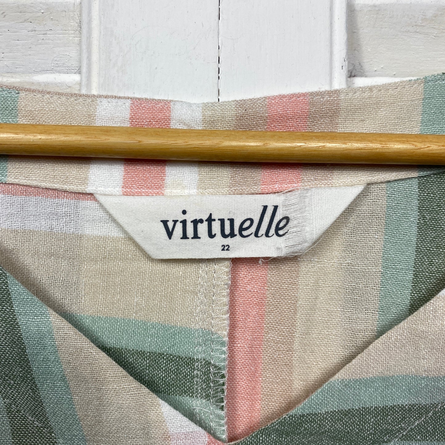 Virtuelle Top Size 22 Short Sleeve Striped Multicoloured Linen Blend