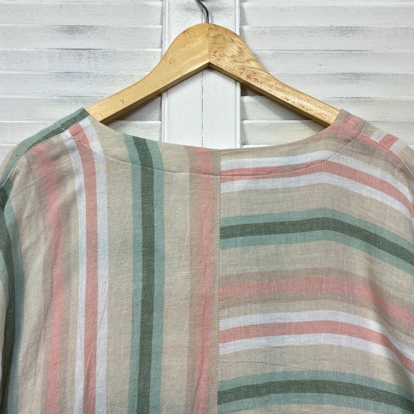 Virtuelle Top Size 22 Short Sleeve Striped Multicoloured Linen Blend