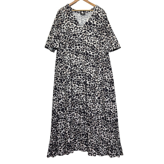 Autograph Linen Blend Black Animal Print Dress - Size 20