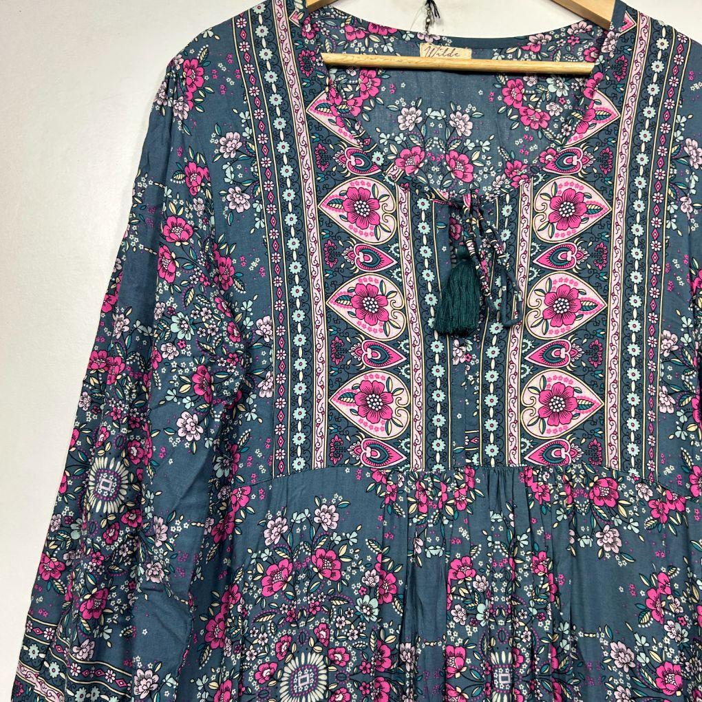 Wilde Bella Teal Floral Boho Maxi Dress - Size 16