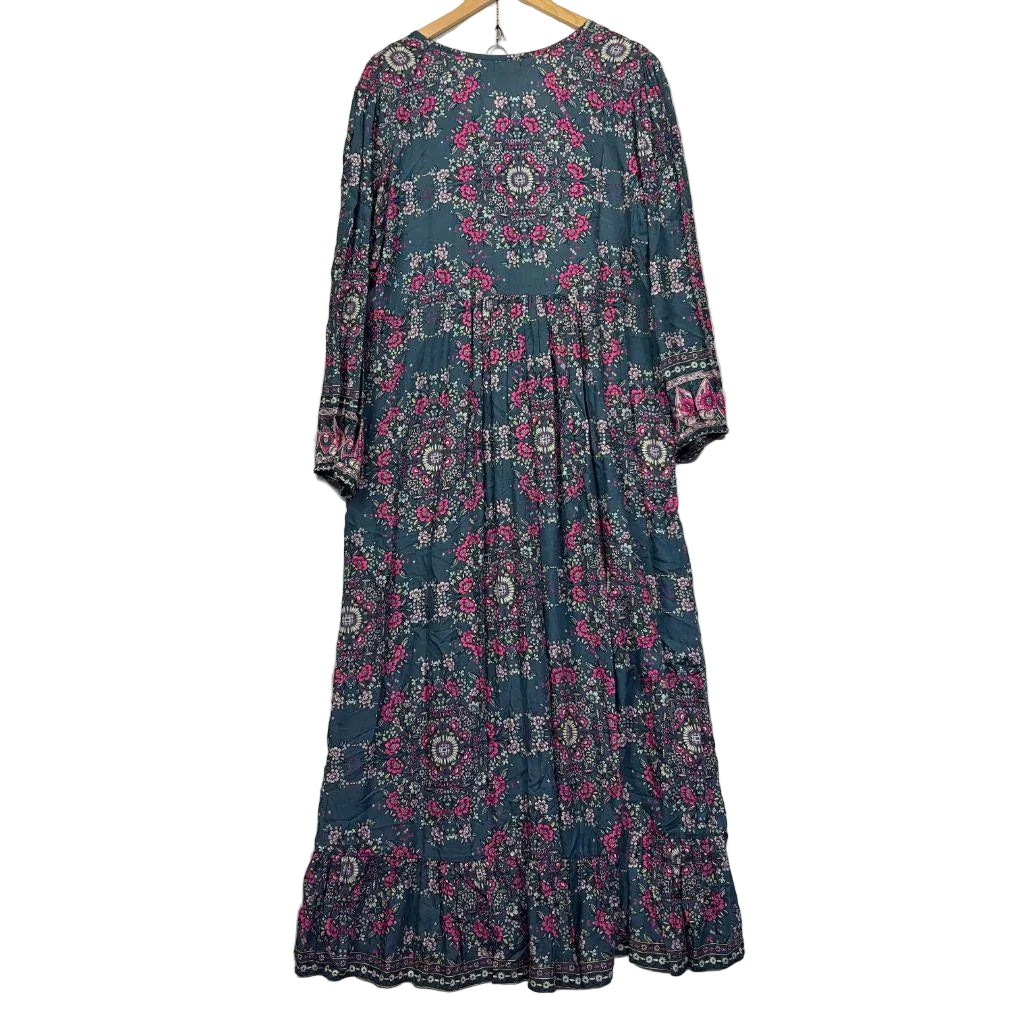 Wilde Bella Teal Floral Boho Maxi Dress - Size 16