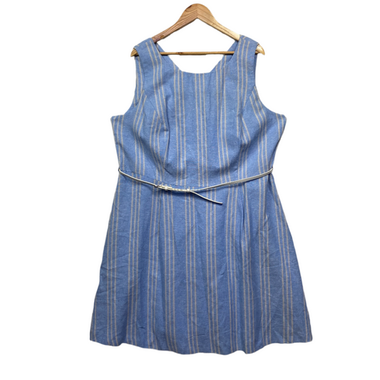 Tu Dress Linen Size 22 Plus Blue Fit & Flare Cocktail Office Sleeveless