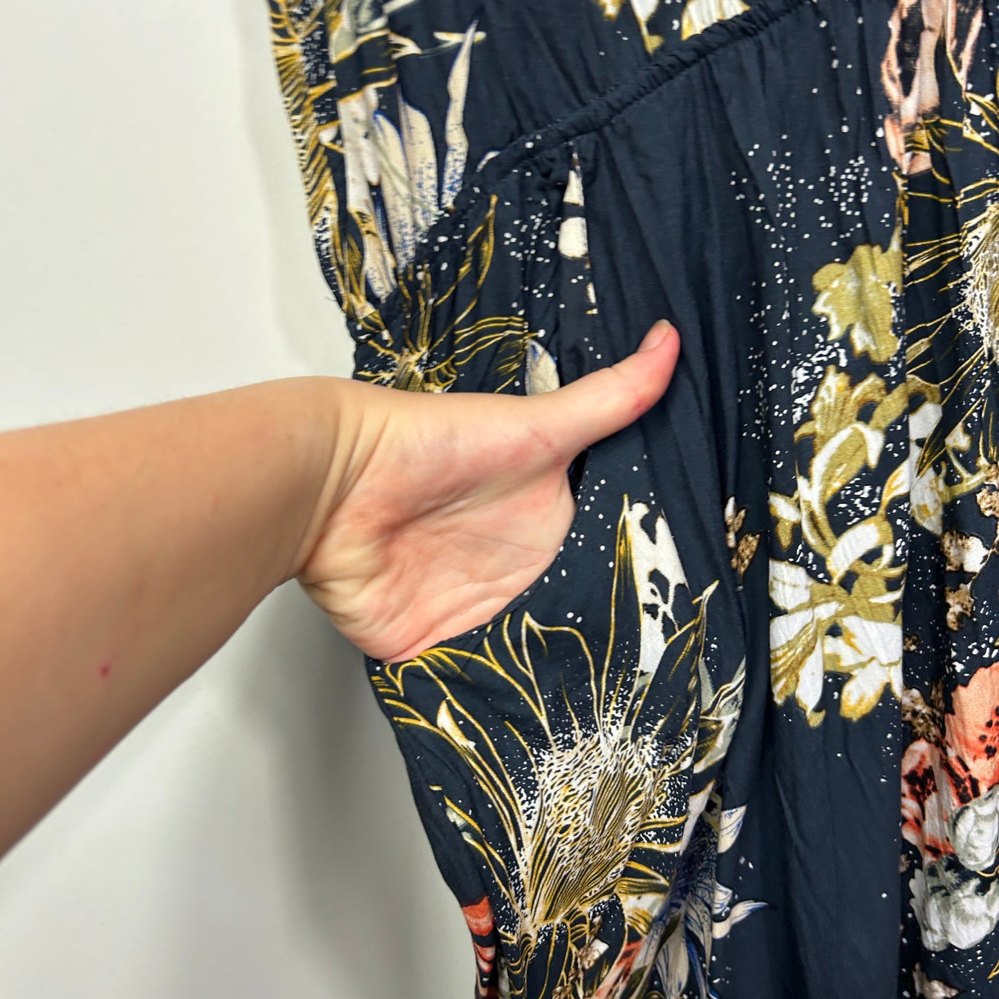 Jaase Navy Floral Print Boho Dress with Ruffle Hem - Size 20