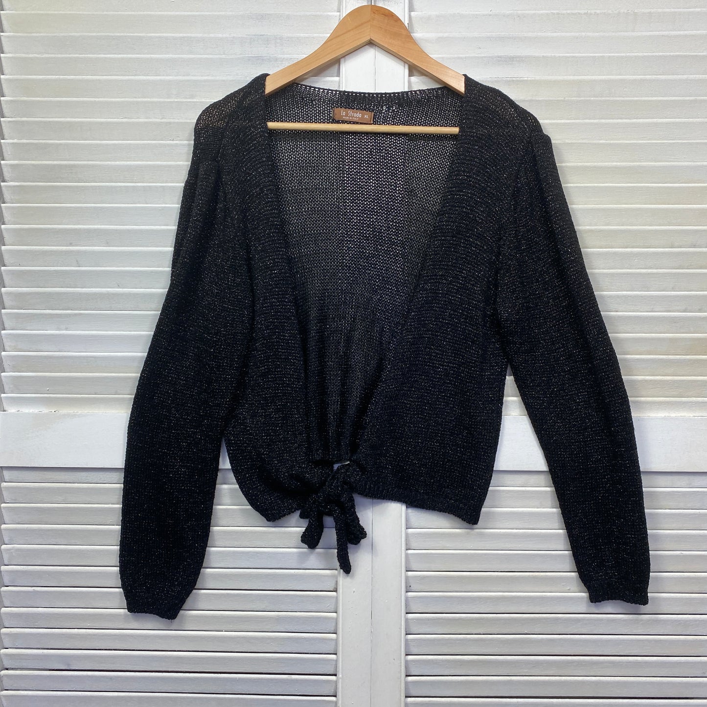 La Strada Cardigan Top Size XL 14 16 Black Made in Italy