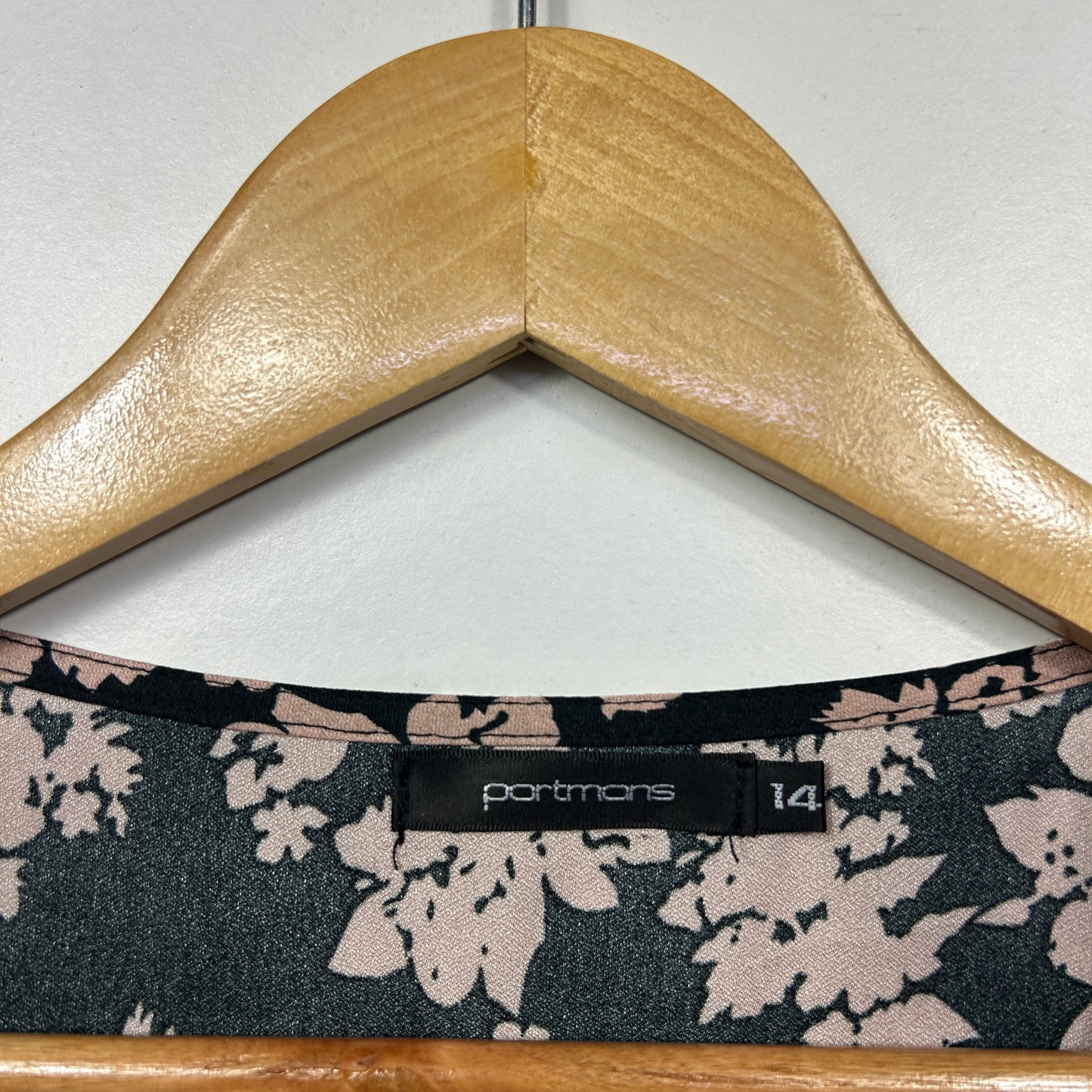 Portmans Black Floral Print Top - Size 14