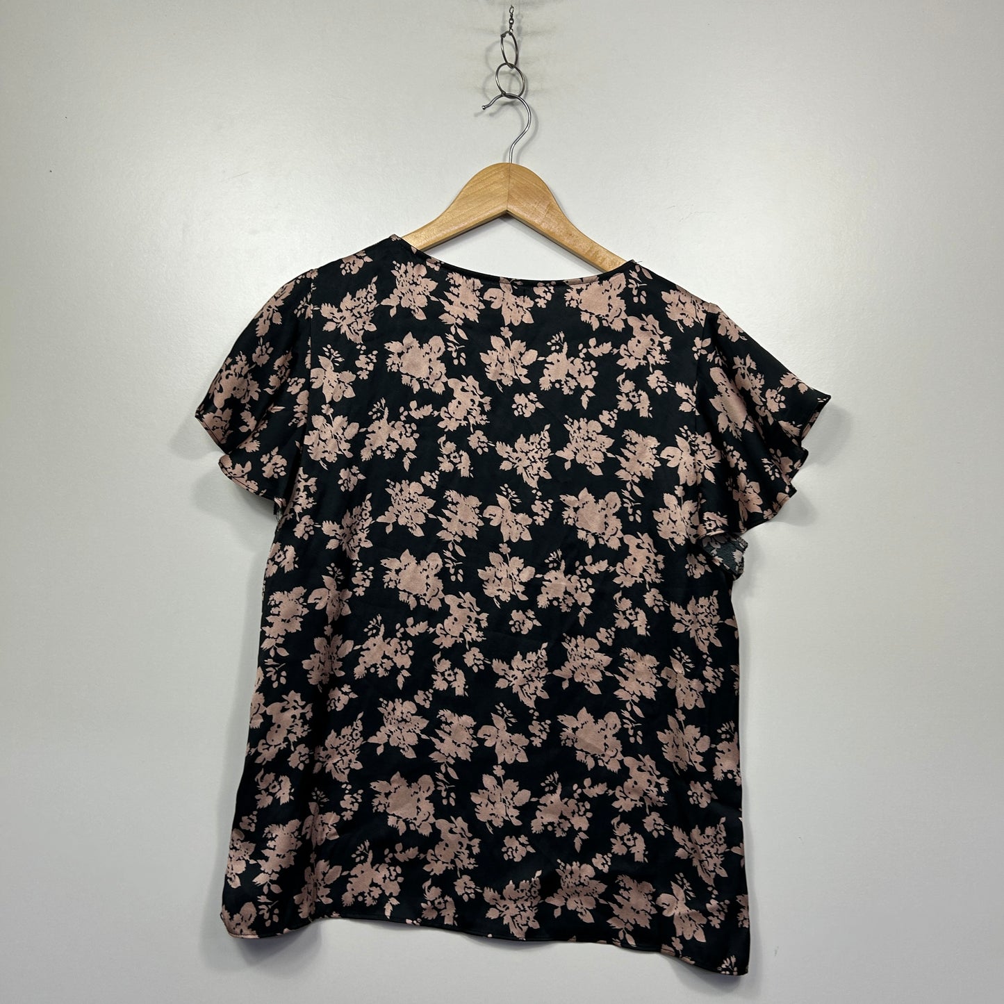 Portmans Black Floral Print Top - Size 14