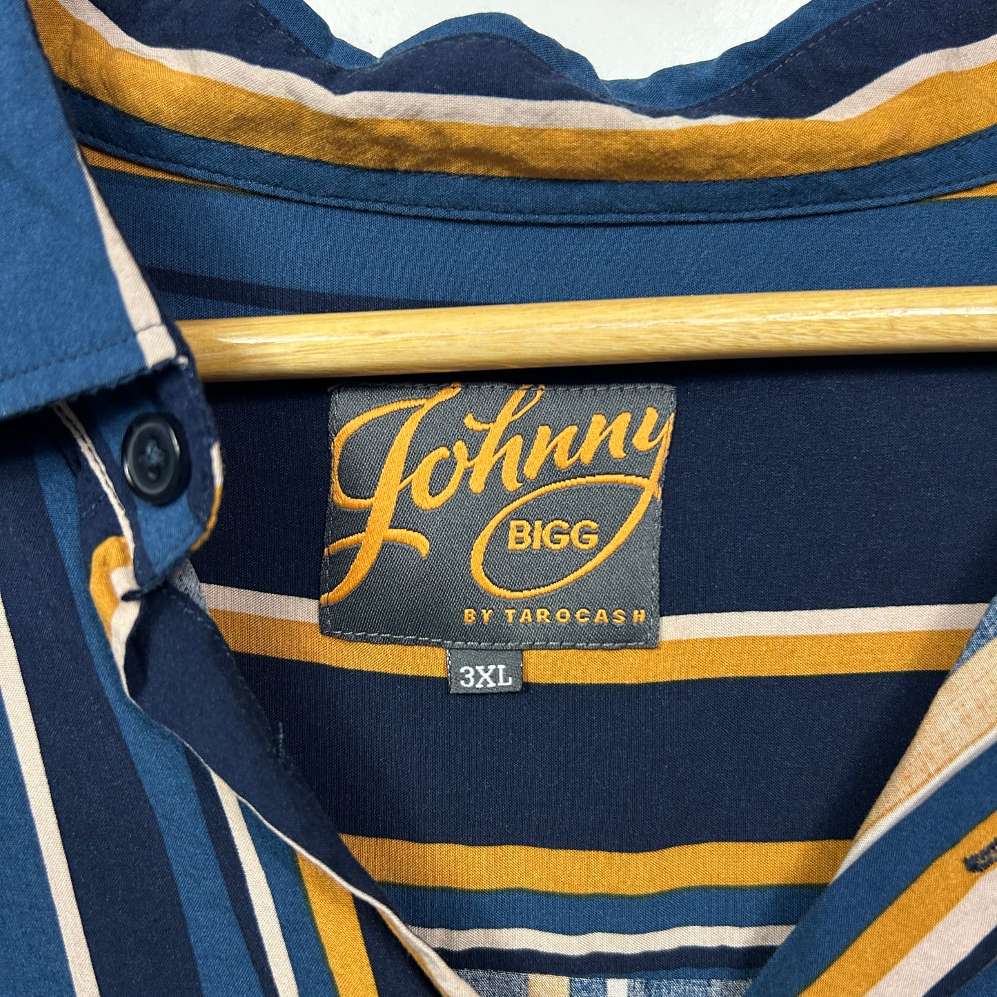 Johnny Bigg Navy & Mustard Striped Short Sleeve Shirt - Size 3XL