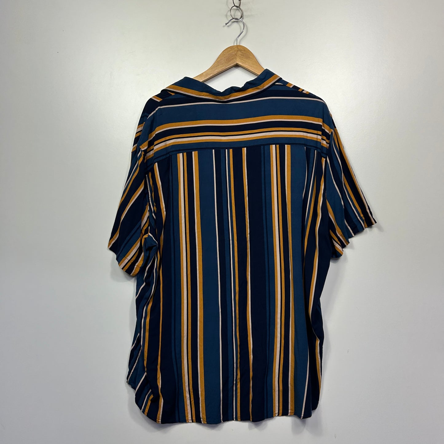 Johnny Bigg Navy & Mustard Striped Short Sleeve Shirt - Size 3XL