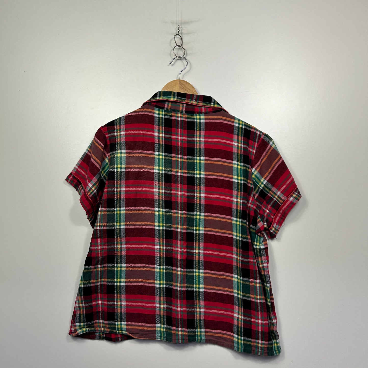 edited Red & Green Plaid Short Sleeve Sleep PJ Shirt - Size 16