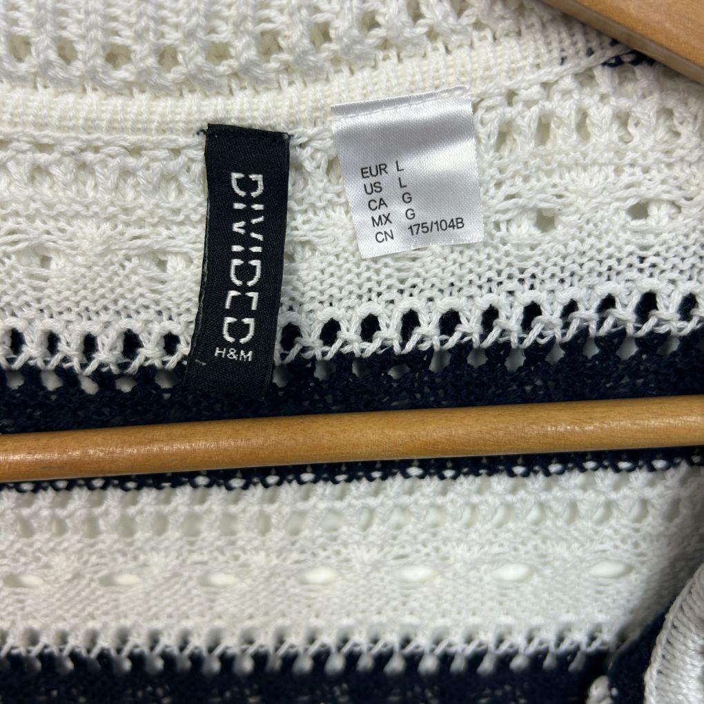 H&M Navy White Cotton Knit Top - Size L