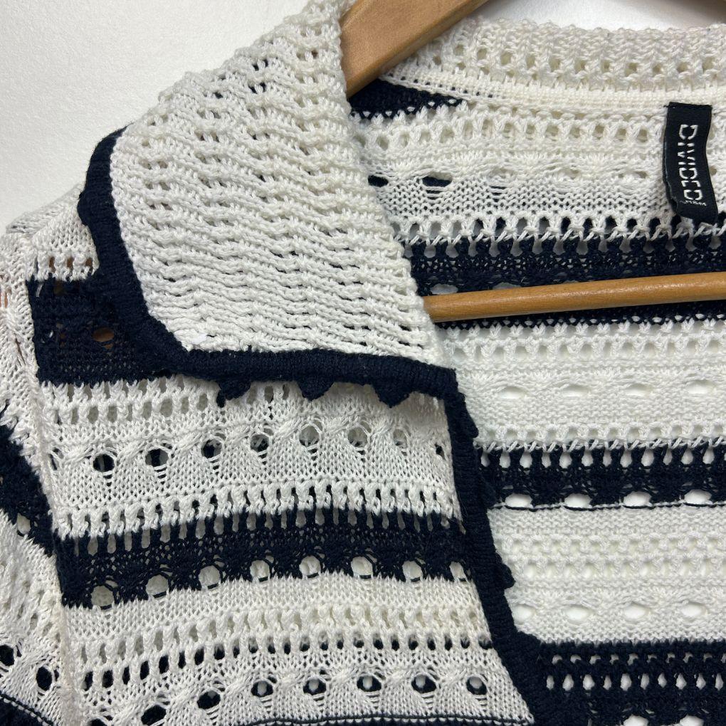 H&M Navy White Cotton Knit Top - Size L