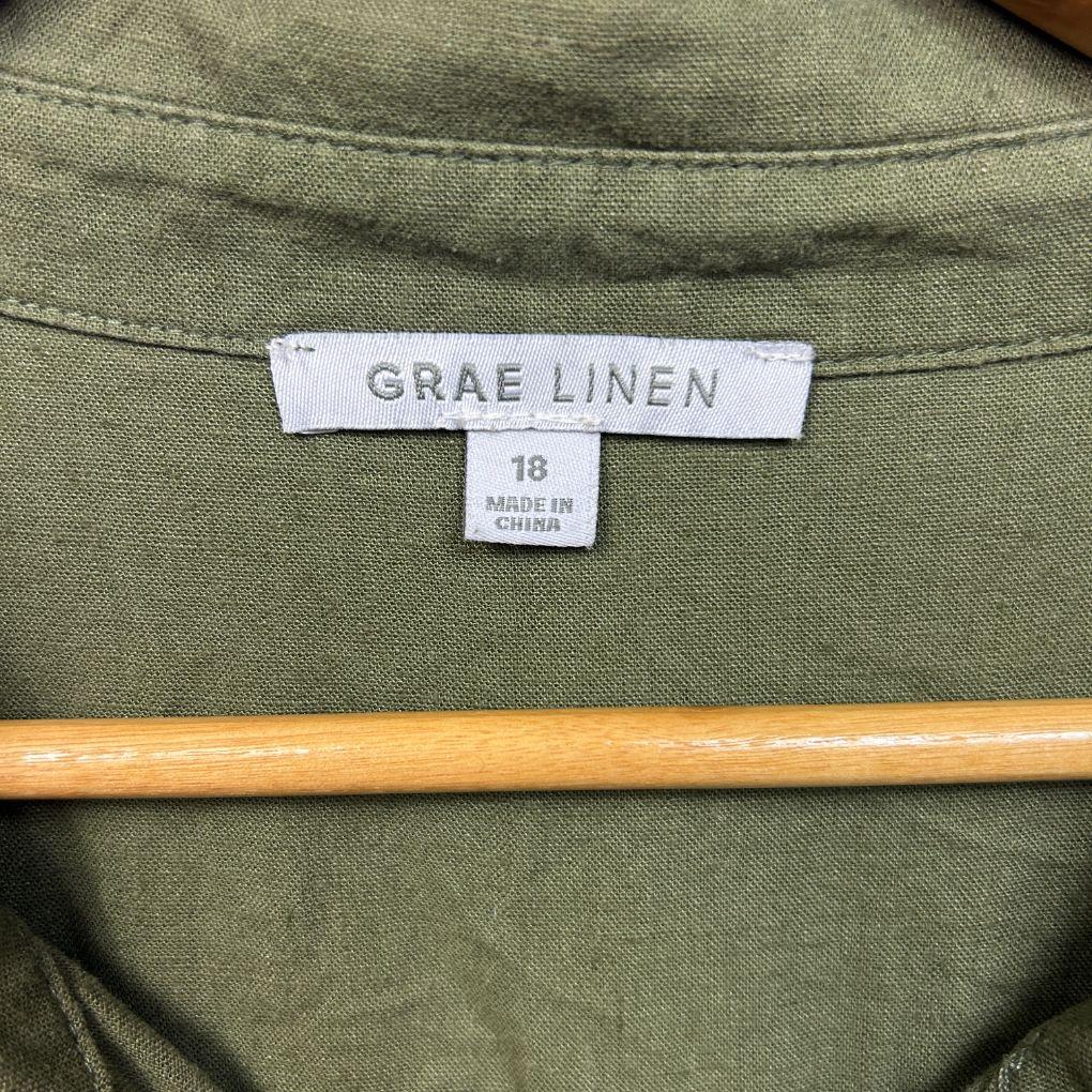 Suzanne Grae Linen Khaki Linen Top - Size 18