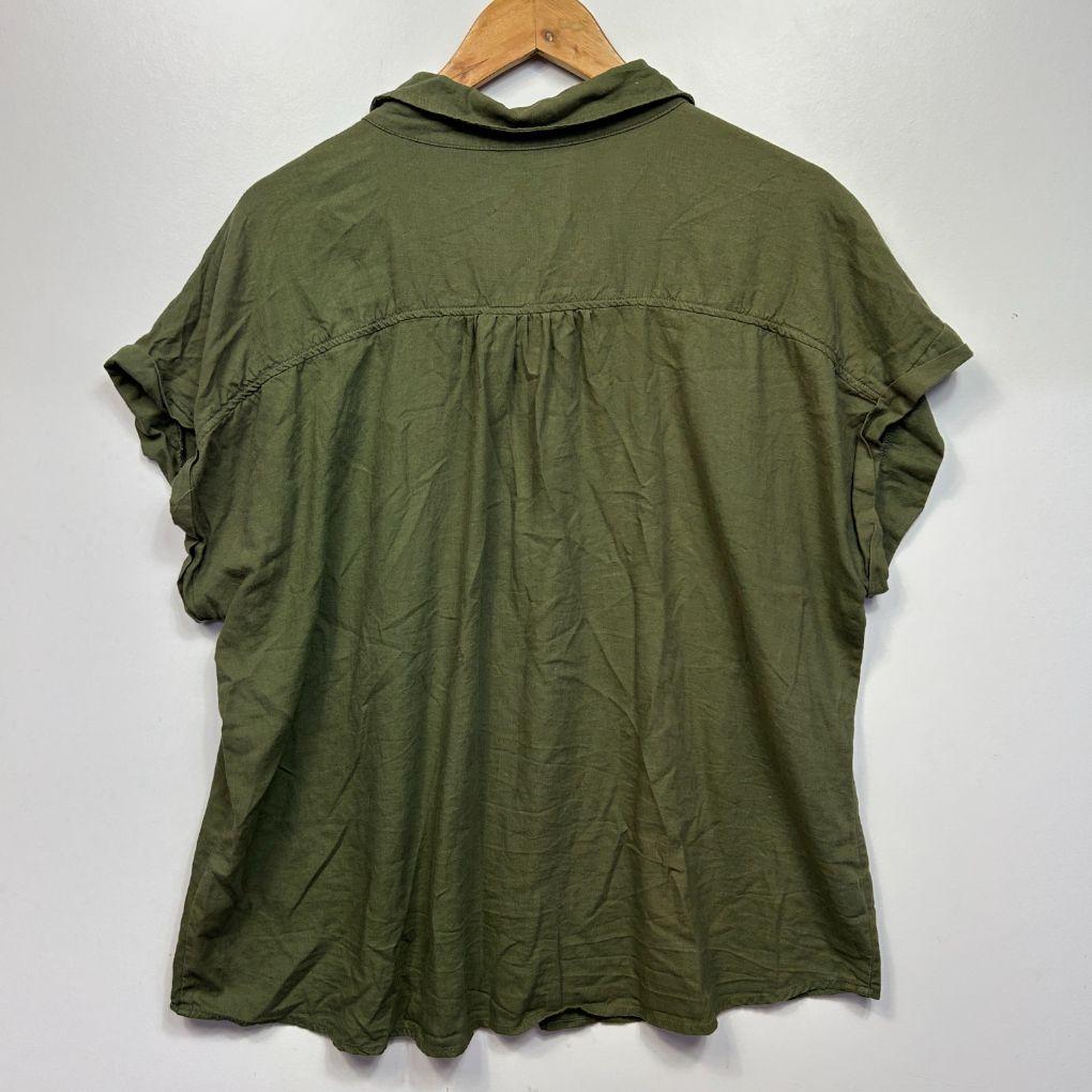 Suzanne Grae Linen Khaki Linen Top - Size 18