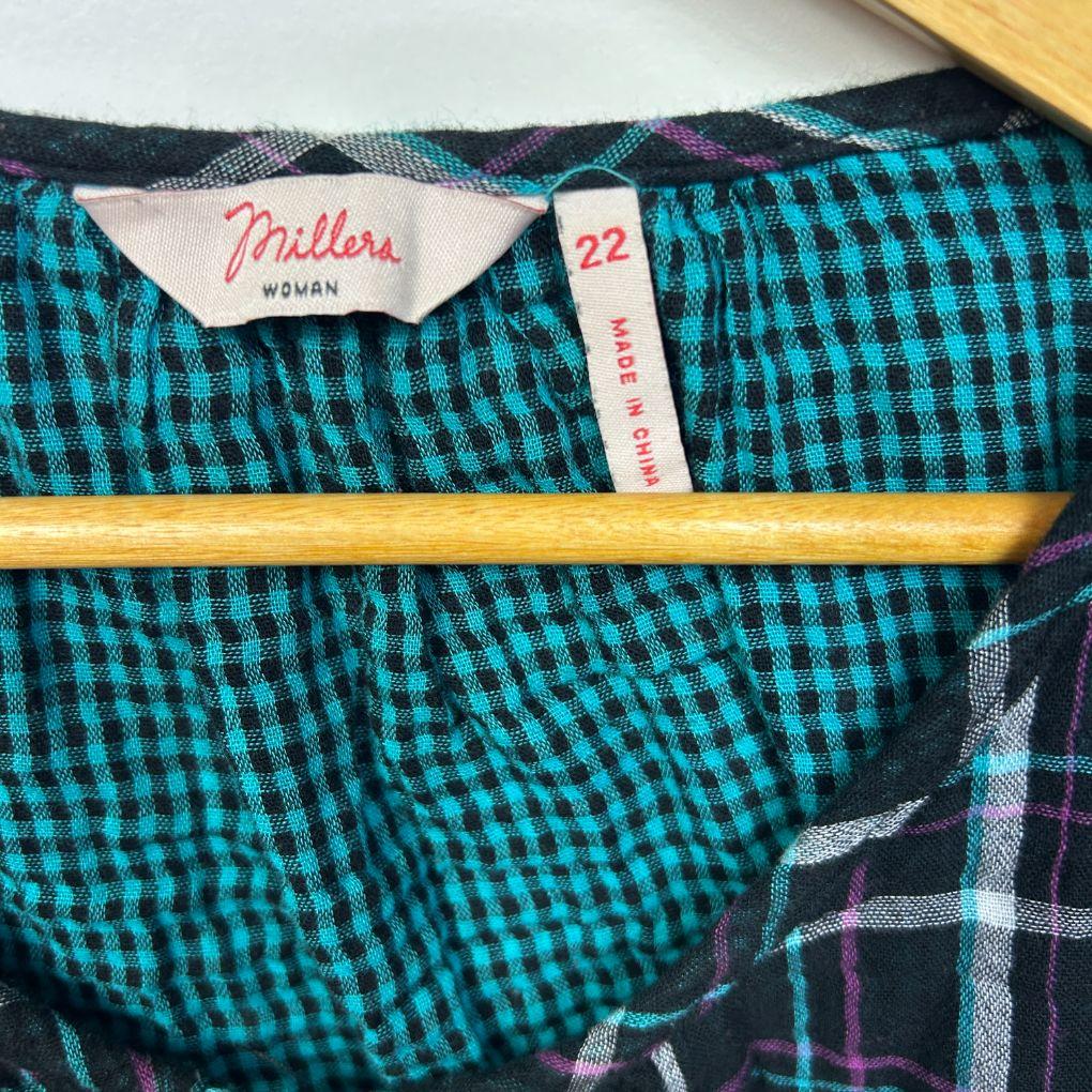 Millers Teal Check Cotton Top - Size 22