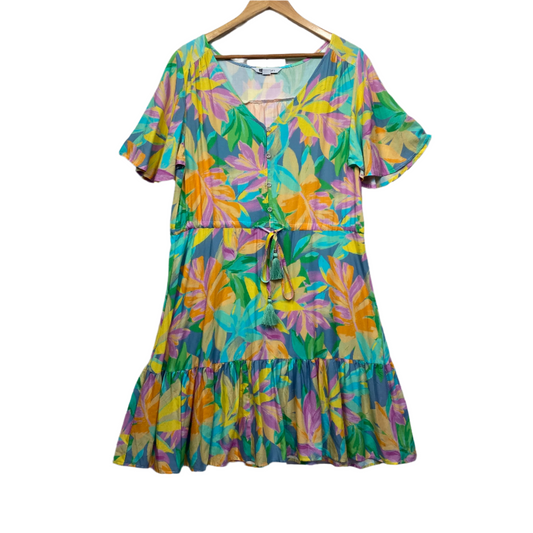 Rockmans Dress Size 16 Multicoloured Floral Short Sleeve