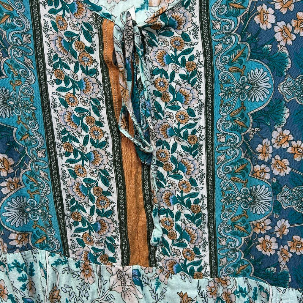 Brown Coco Teal Floral Boho Top - Size 0XL