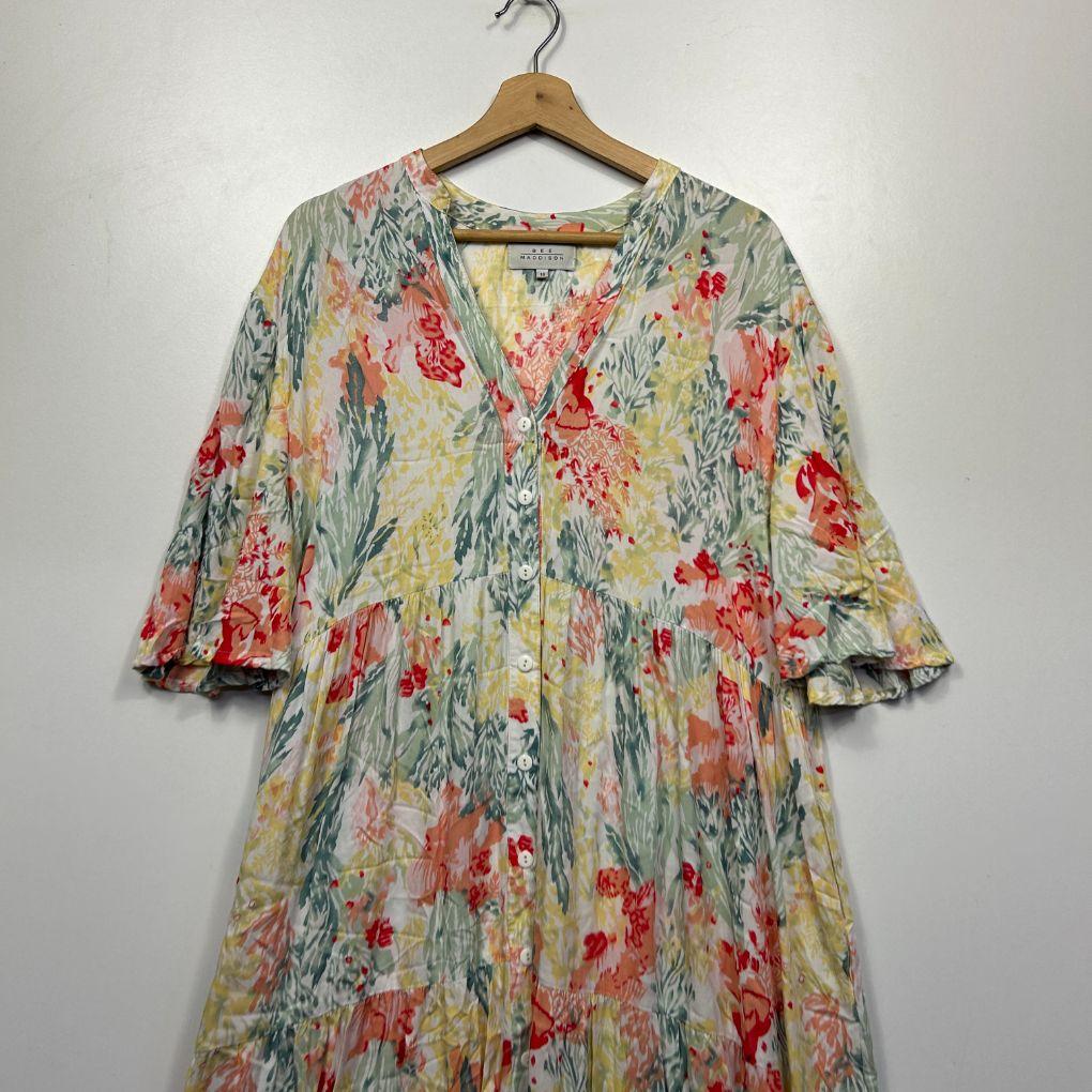 Bee Maddison Cream Floral Dress - Size 16