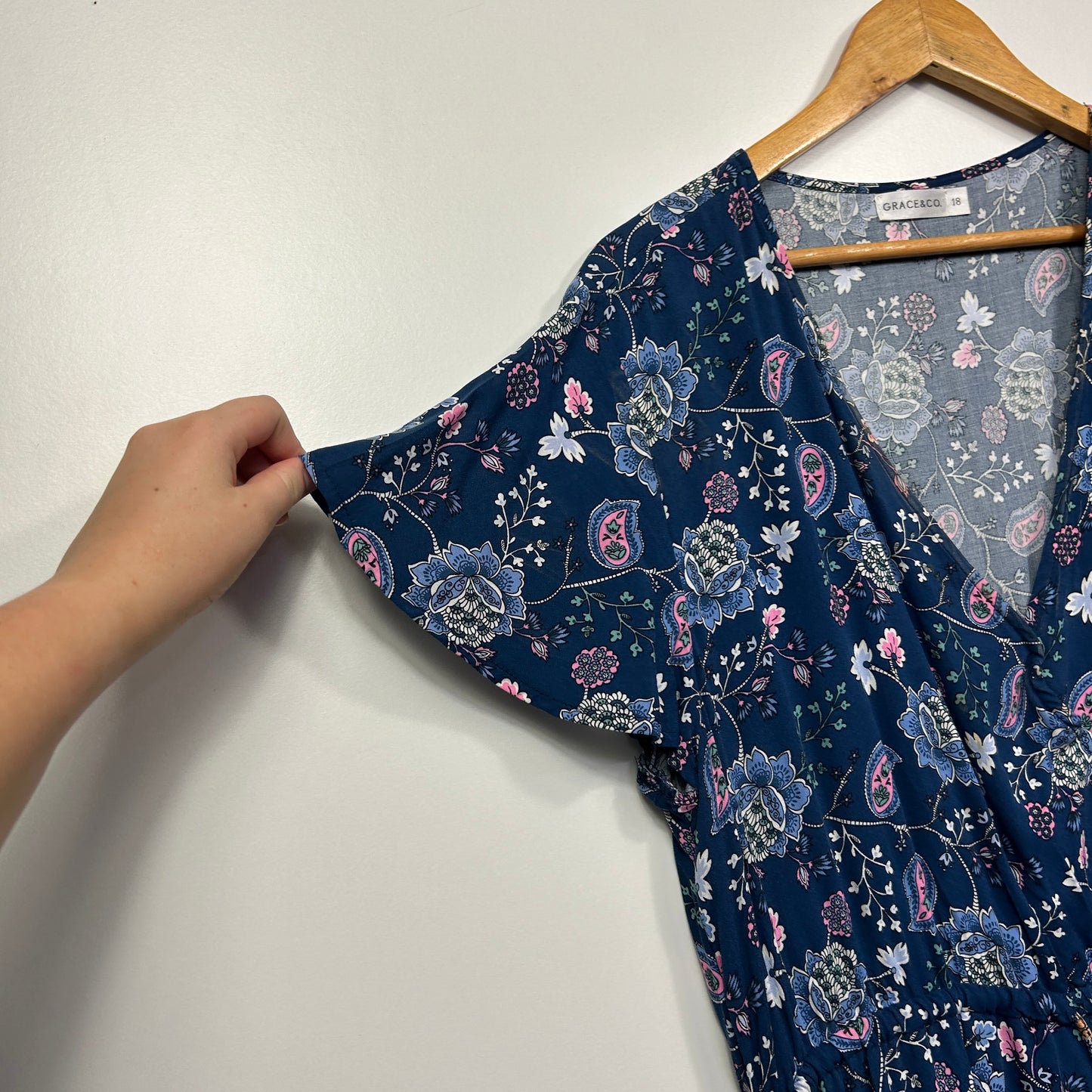 Grace & Co Navy Floral Paisley Boho Dress - Size 18