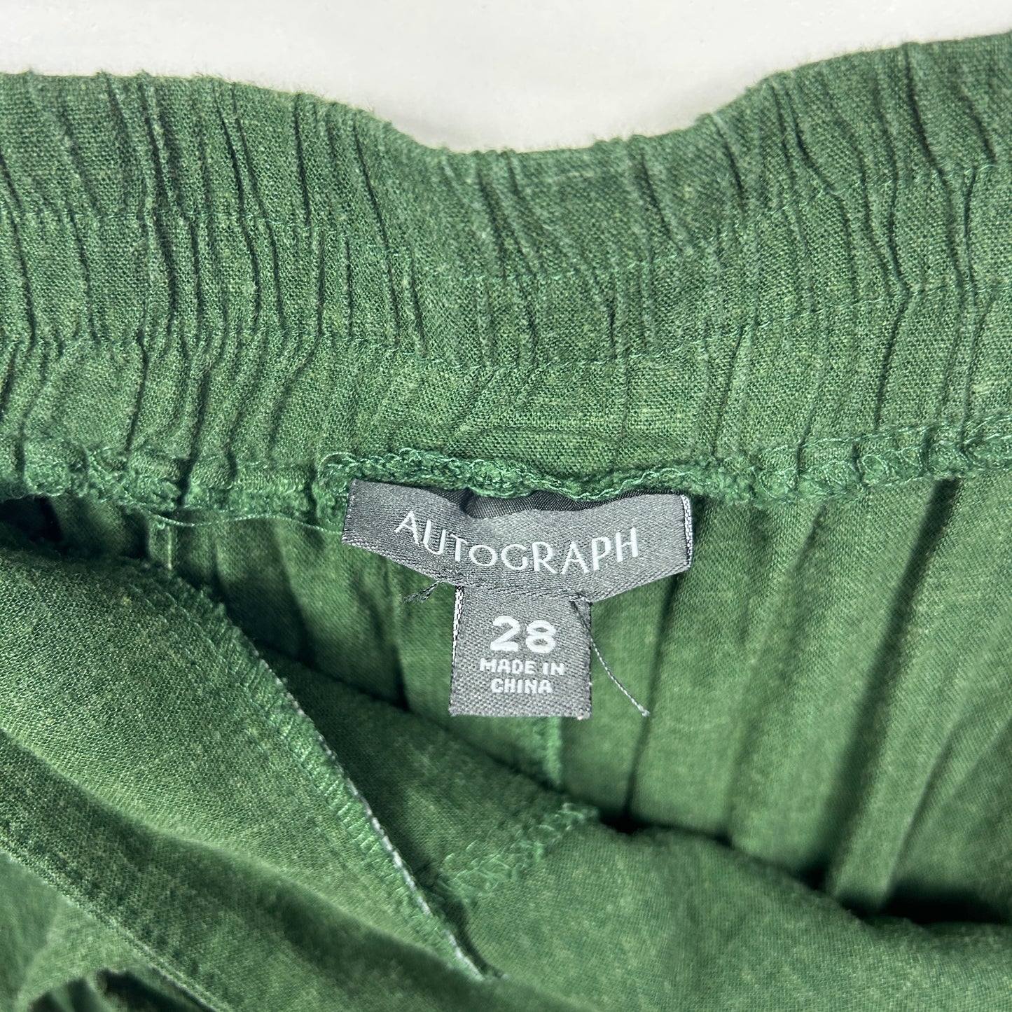 Autograph Linen Cropped Pants Size 28 Green Pockets